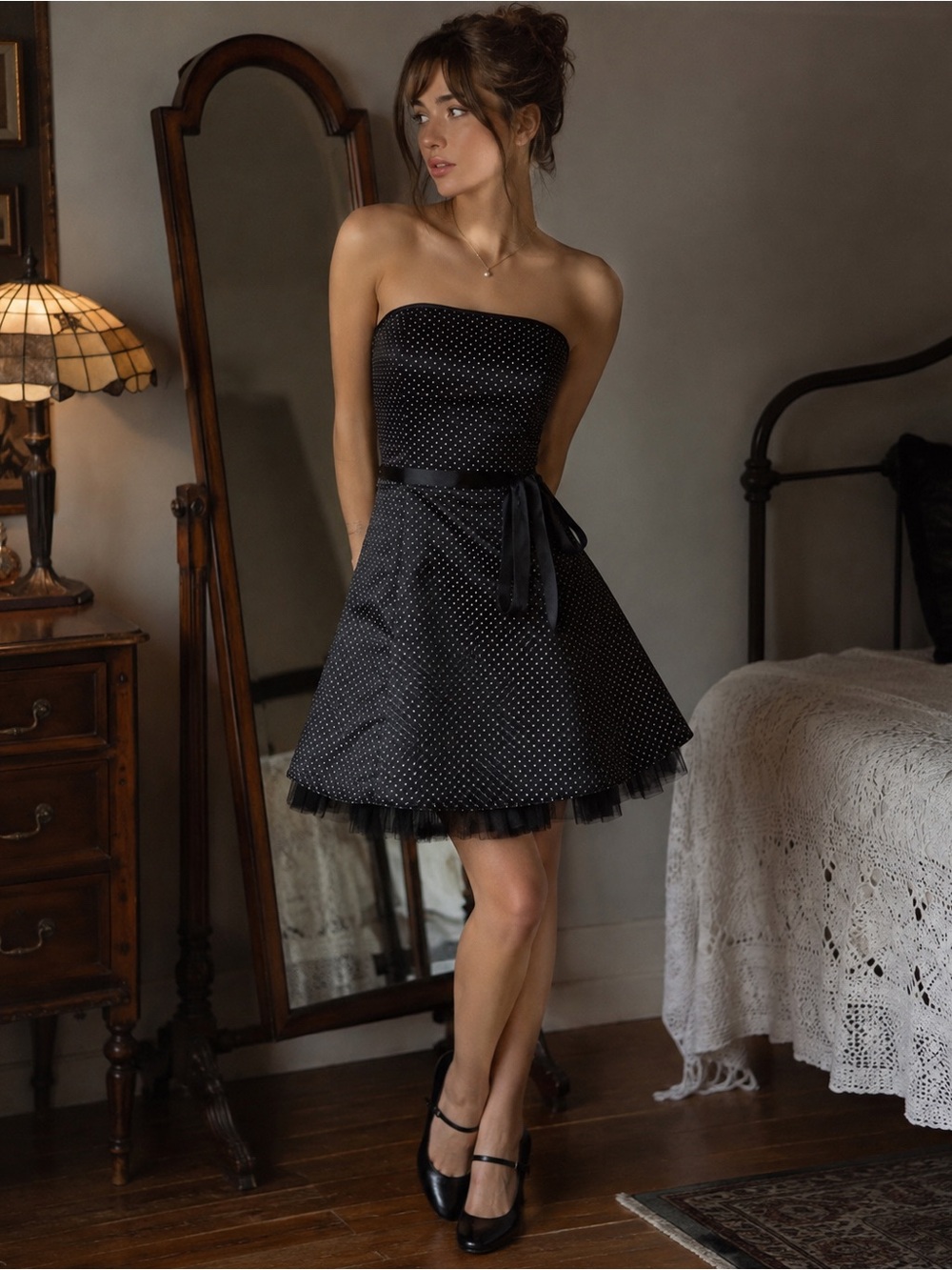 Vintage Jessica McClintock for Gunne Sax Polka Dot Strapless Dress 5/6 USA